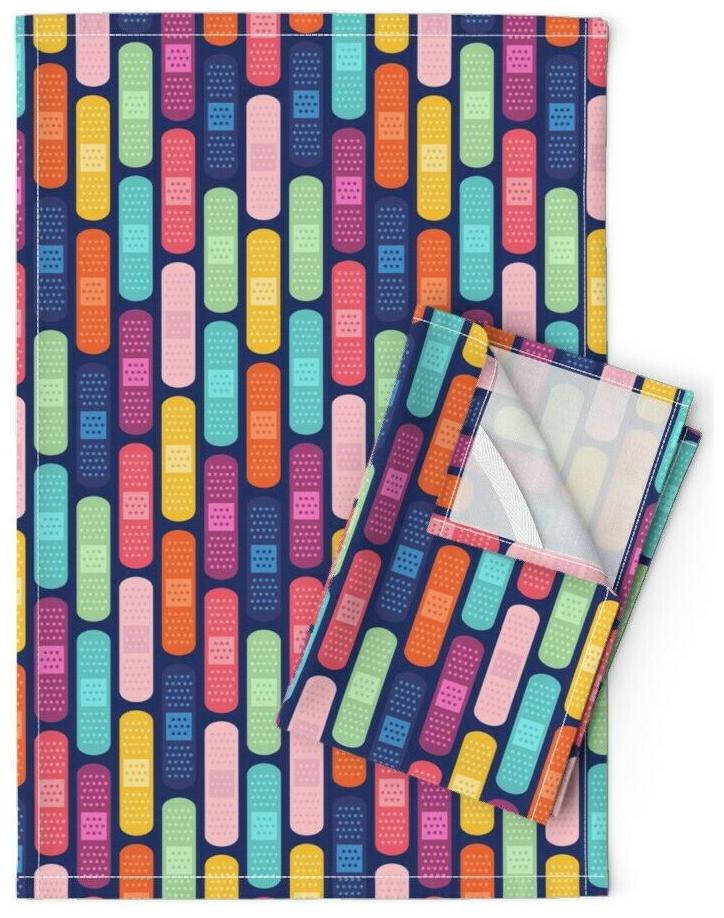 

Bandage Colorful Stripes Medical Linen Cotton Tea Towels by Roostery Set of 2