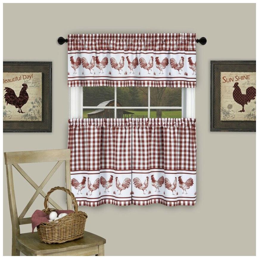 

Barnyard Window Curtain Tier Pair and Valance Set - 58x24 - Burgundy