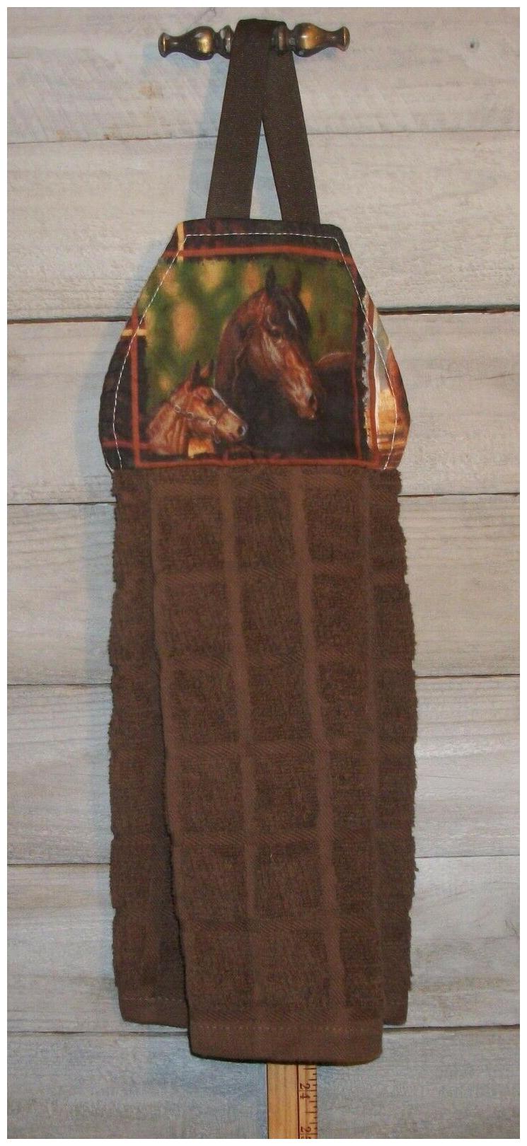 

Bay Mare Foal Hanging Kitchen Oven Hand Dishtowel Original Handmade Design