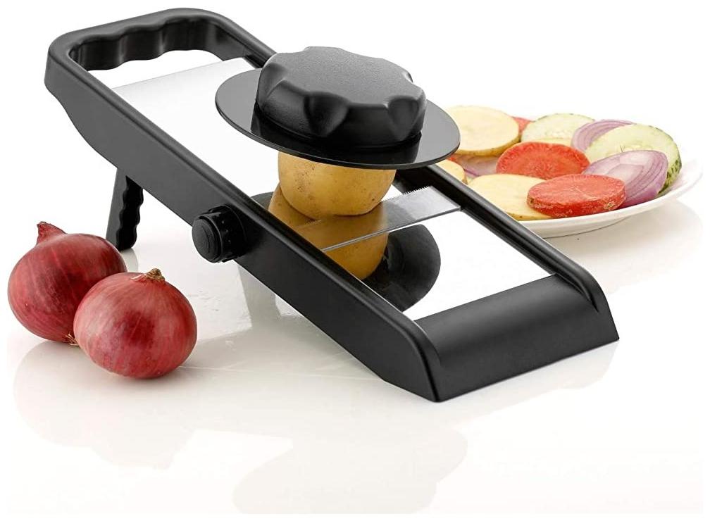 

Bazaar Gali Multifunctional Adjustable Slicer with Stainless Steel Blade and Safety Holder for Vegetabe Fruit (Pack of 1)