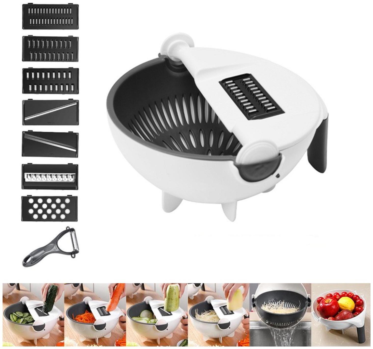 

Bazaar Gali 9 In 1 Vegetable Cutter With Drain Basket Chopper Grater Slicer Peeler For Vegetables Fruits (Set Of 1)