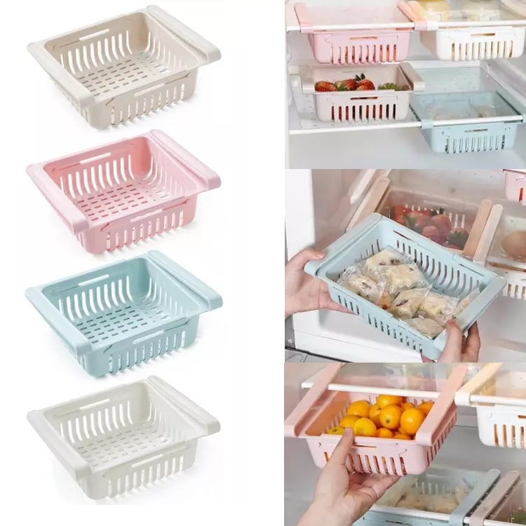 

Fridge Storage Basket Expandable Fridge Rack Fridge Space Saver Food Organizer Tray (4Pc Assorted Color)
