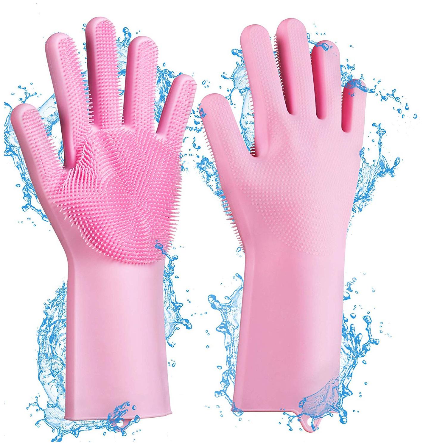 

Bazaar Gali Reusable Silicone Cleaning Hand Gloves with Wash Scrubber for Kitchen Dish Wash Bathroom Cleaning Car Wash (Assorted Color) 1 Pair