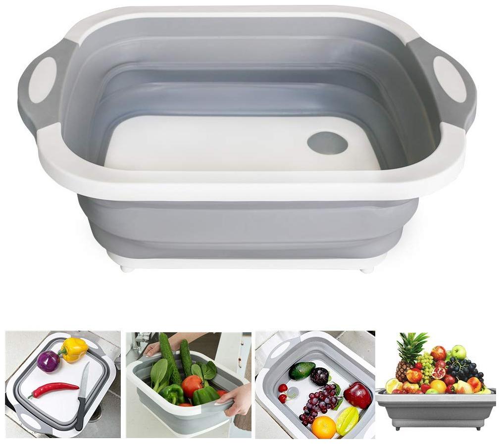 

Bazaar Gali Multifunction Collapsible Dish Tub Folding Chopping Board Vegetable Basket with Washing Strainer Plug for Kitchen (1Pc) Assorted Color