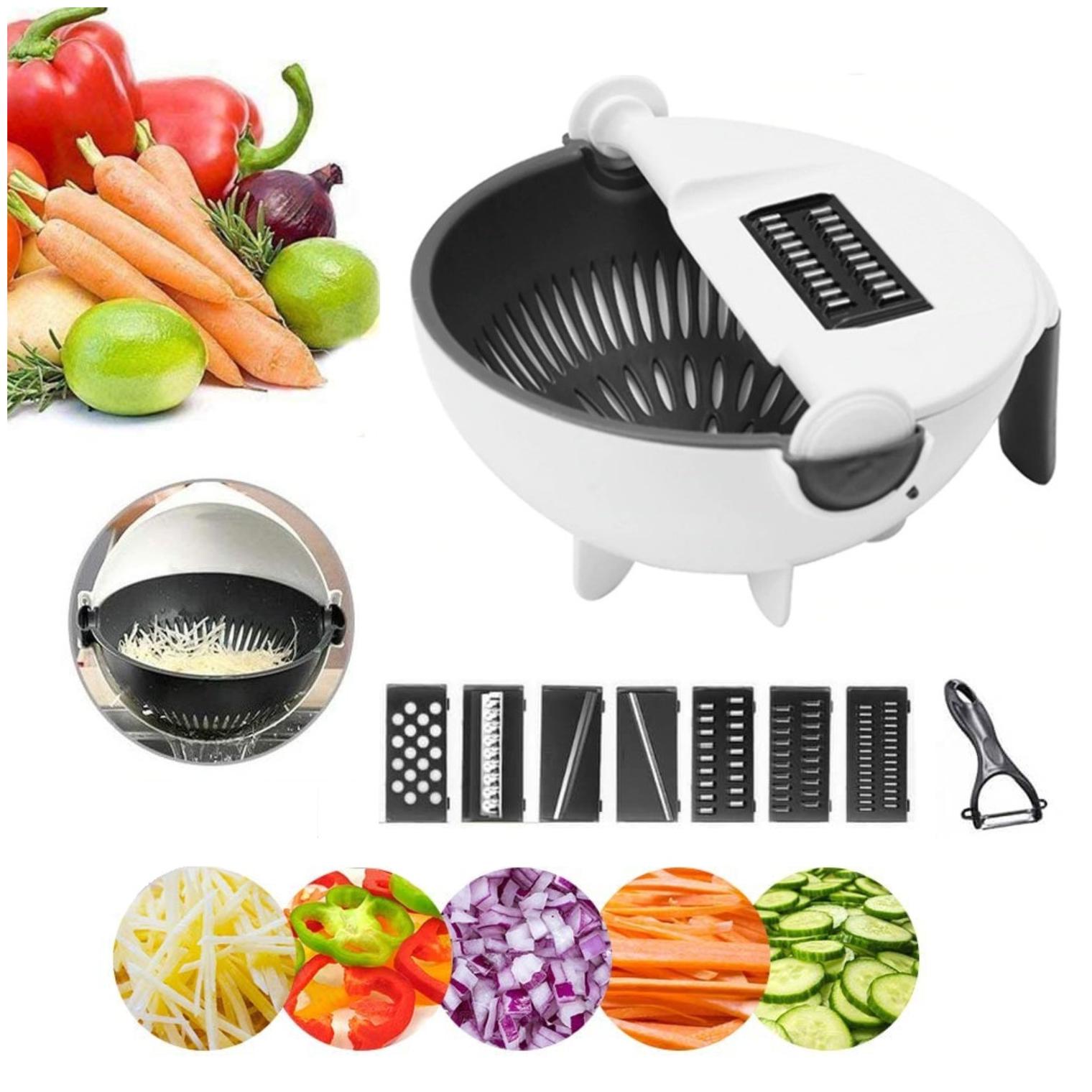 

Bazaar Gali Multifunctional 9 In 1 Vegetable Cutter With Drain Basket Vegetable Fruits With Automatic Rotating Drain Basket (Set Of 1)
