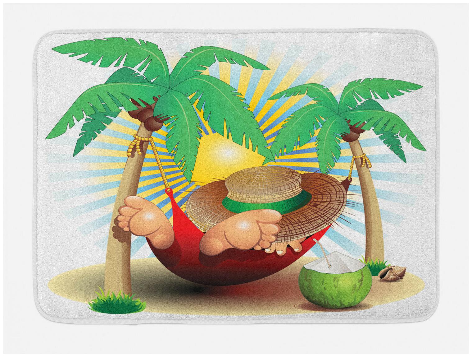 

Beach Bath Mat Exotic Summer Paradise Non-Slip Plush Mat 29 5 X 17 5 Inches