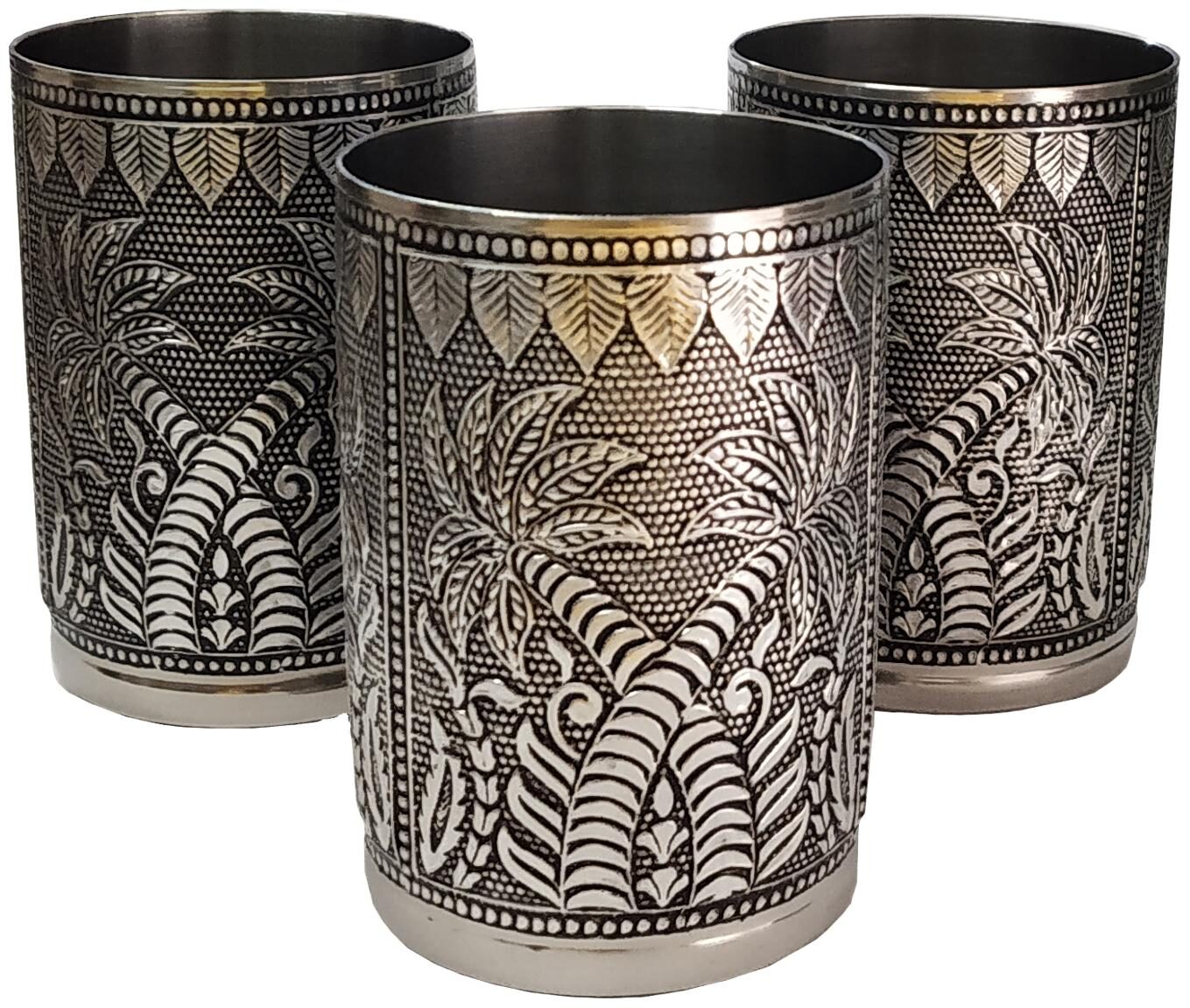 

Beautiful Handcrafted Stainless Steel 200 ml Glass Set of 3 Pieces Designer Steel Drinking Glass Set (Set of 3pcs)