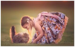 Beautiful Little Girl with Cat Funny Poster for room and home d cor