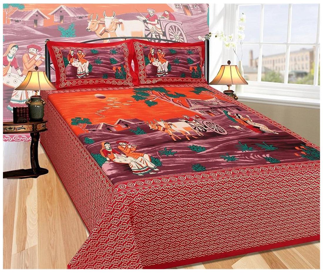 

Reliable Trends Cotton Rajasthani Jaipuri Print Double Size Bedsheet ( 1 Bedsheet With 2 Pillow Covers Multi )