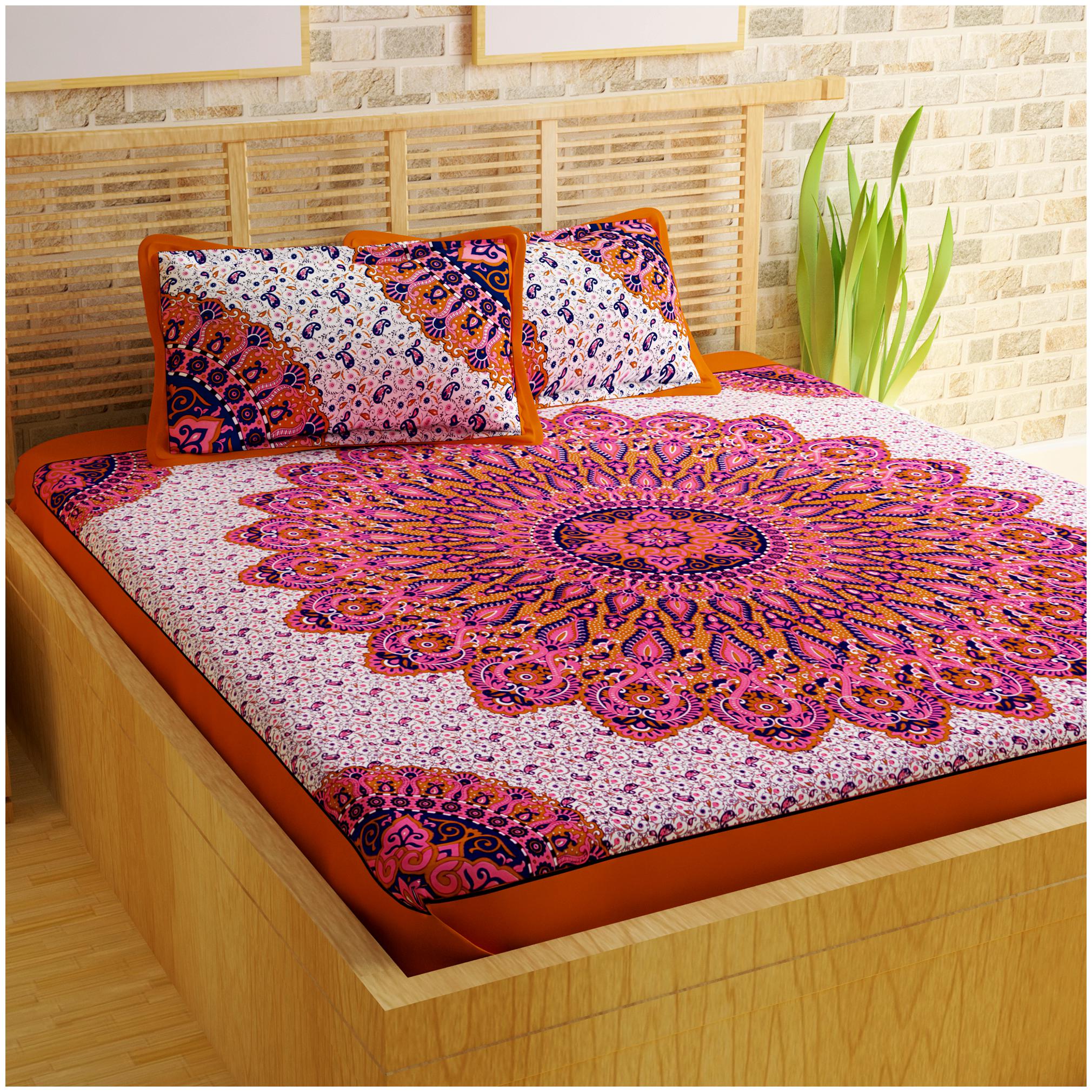 

Bedspun Cotton Printed Double Size Bedsheet 120 TC ( 1 Bedsheet With 2 Pillow Covers Multi )