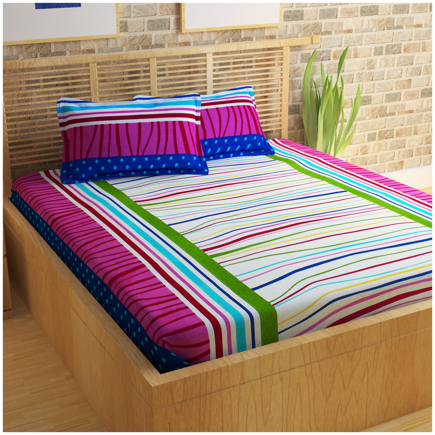 

Bedspun Cotton Striped Double Size Bedsheet 120 TC ( 1 Bedsheet With 2 Pillow Covers White )