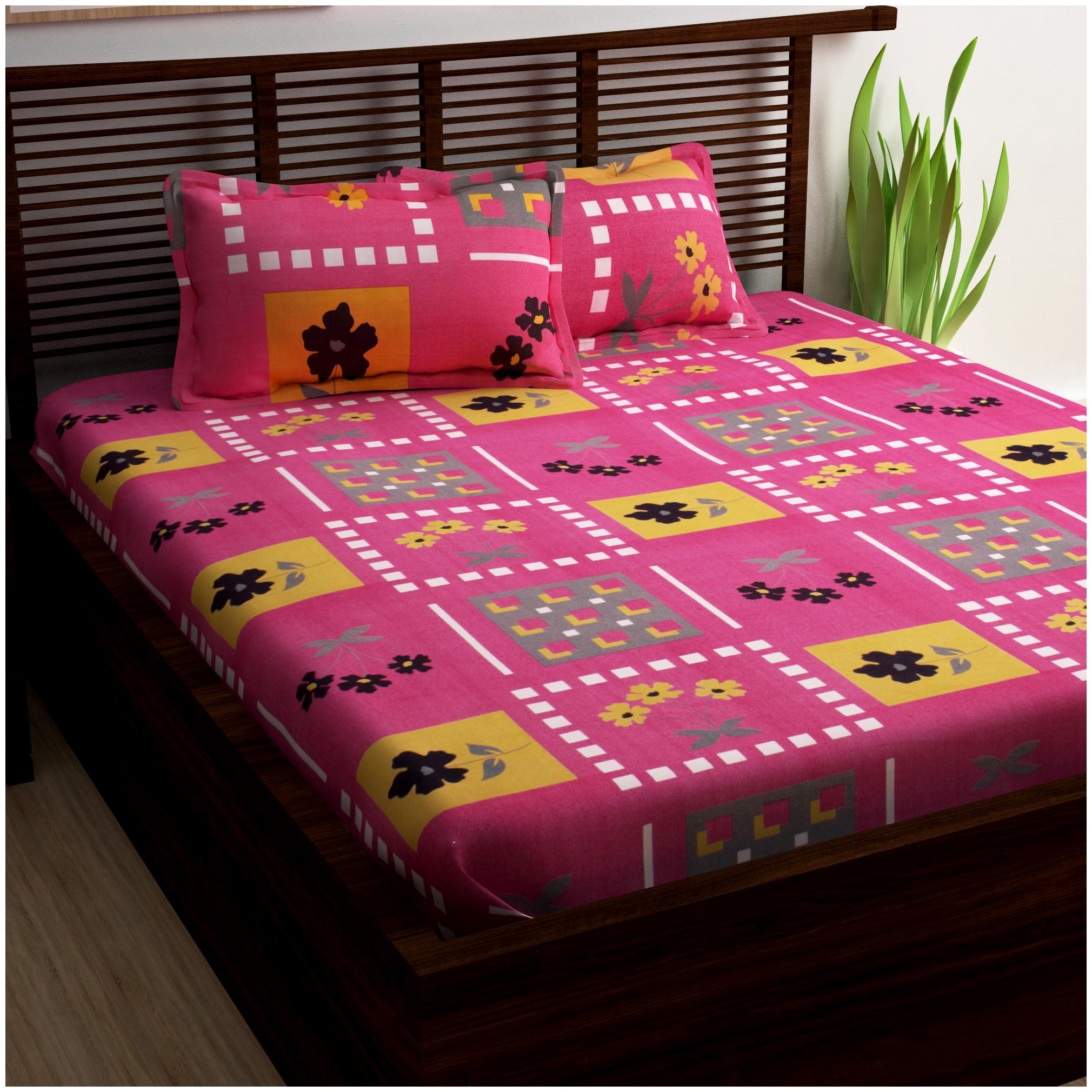 

Bedspun Cotton Floral Double Size Bedsheet 120 TC ( 1 Bedsheet With 2 Pillow Covers Pink )