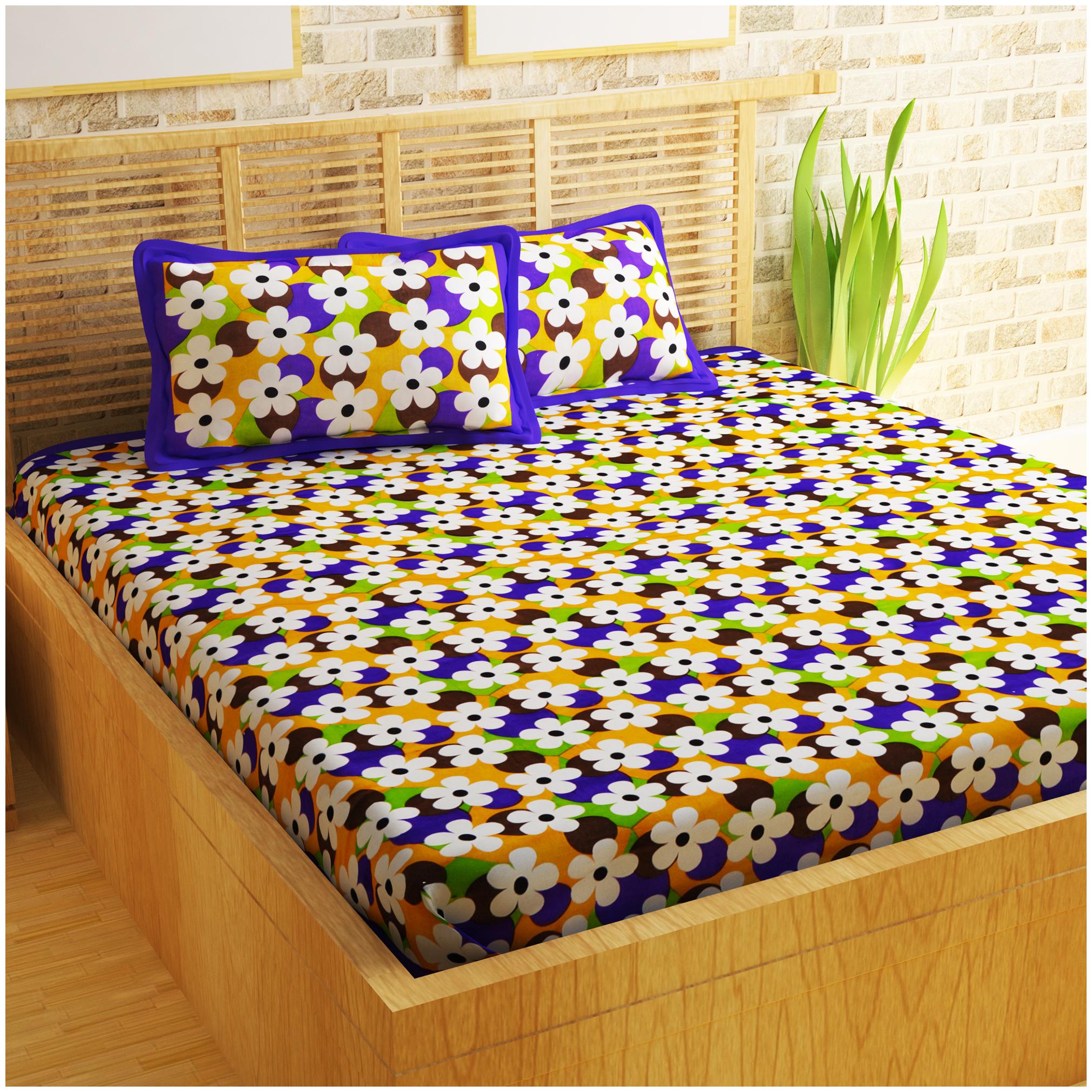 

Bedspun Cotton Floral Double Size Bedsheet 120 TC ( 1 Bedsheet With 2 Pillow Covers Blue )