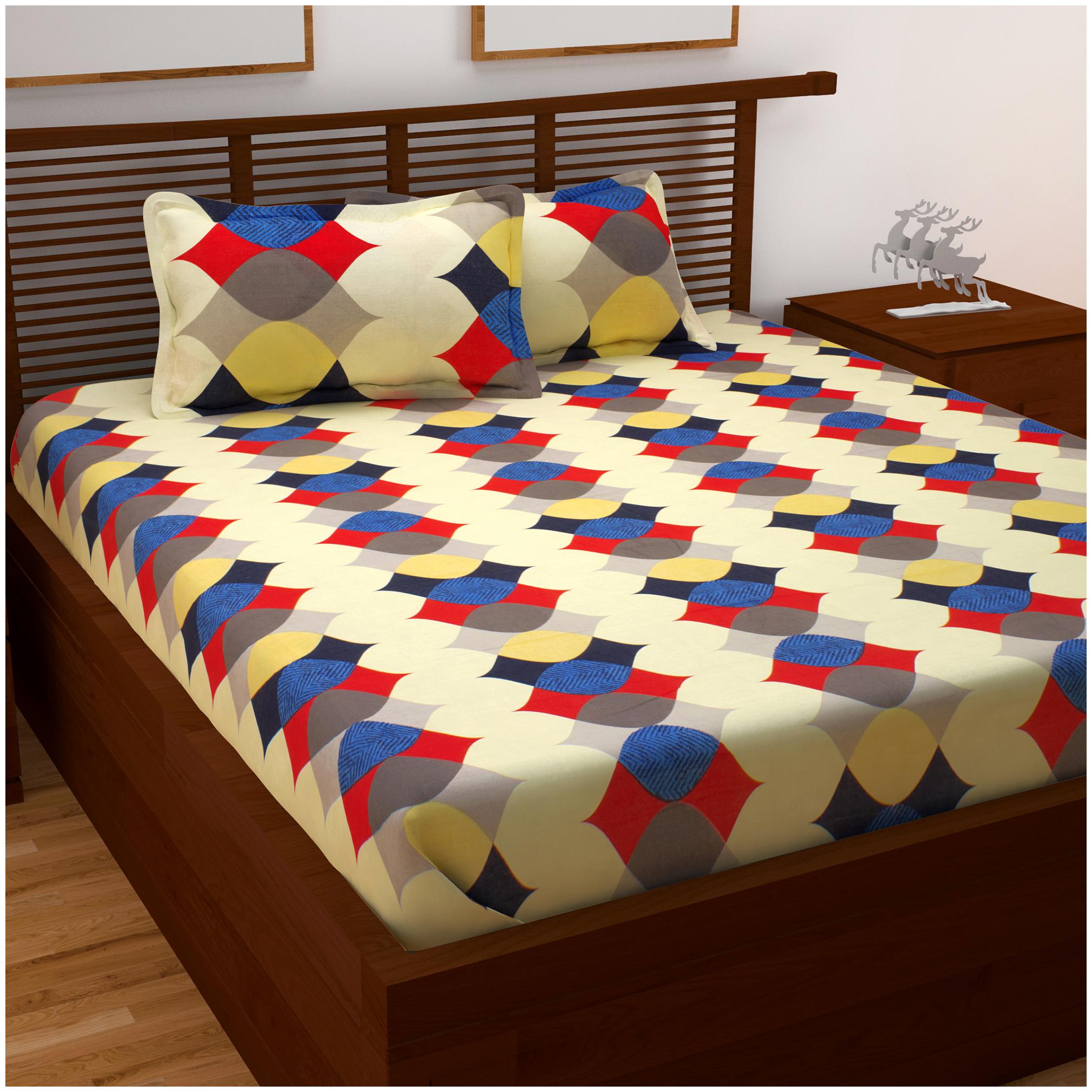 

Bedspun Cotton Geometric Double Size Bedsheet 120 TC ( 1 Bedsheet With 2 Pillow Covers Beige )