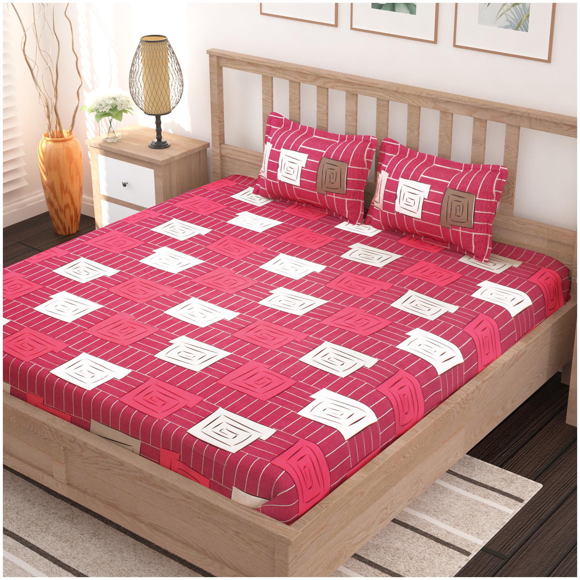 

Bedspun Cotton Abstract Double Size Bedsheet 120 TC ( 1 Bedsheet With 2 Pillow Covers Pink )