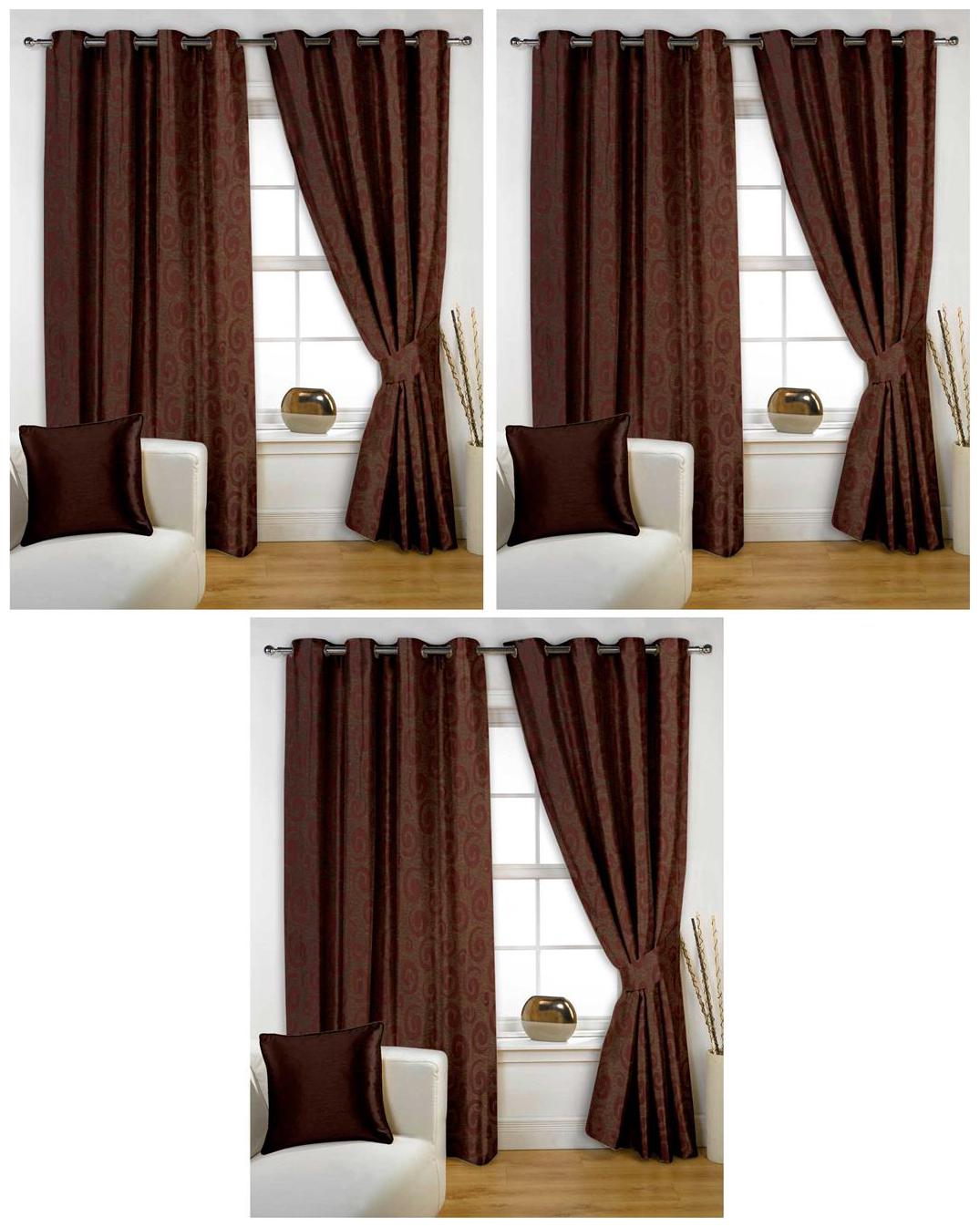 

Bedspun Polyester Window Semi Transparent Brown Regular Curtain ( Eyelet Closure Abstract )