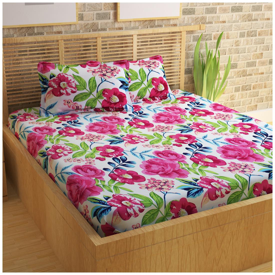 

Story Home Cotton Floral Double Size Bedsheet ( 1 Bedsheet With 2 Pillow Covers Pink )