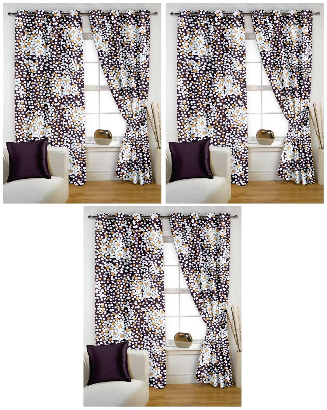 

Bedspun Polyester Window Semi Transparent Brown Regular Curtain ( Eyelet Closure Abstract )