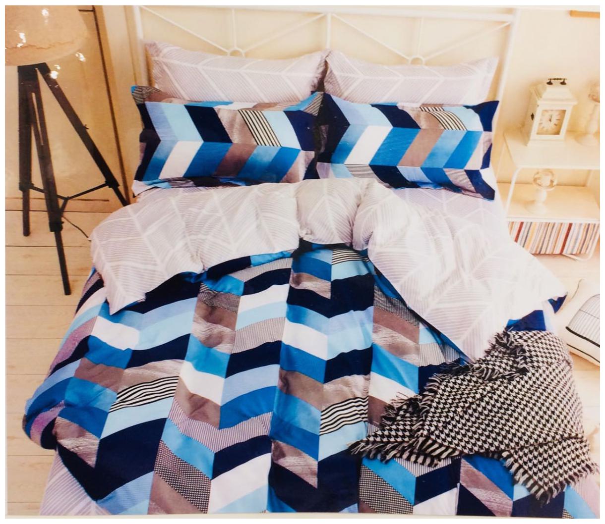 

Byloom Cotton Abstract Double Size Bedsheet 110 TC ( 1 Bedsheet With 2 Pillow Covers Blue )