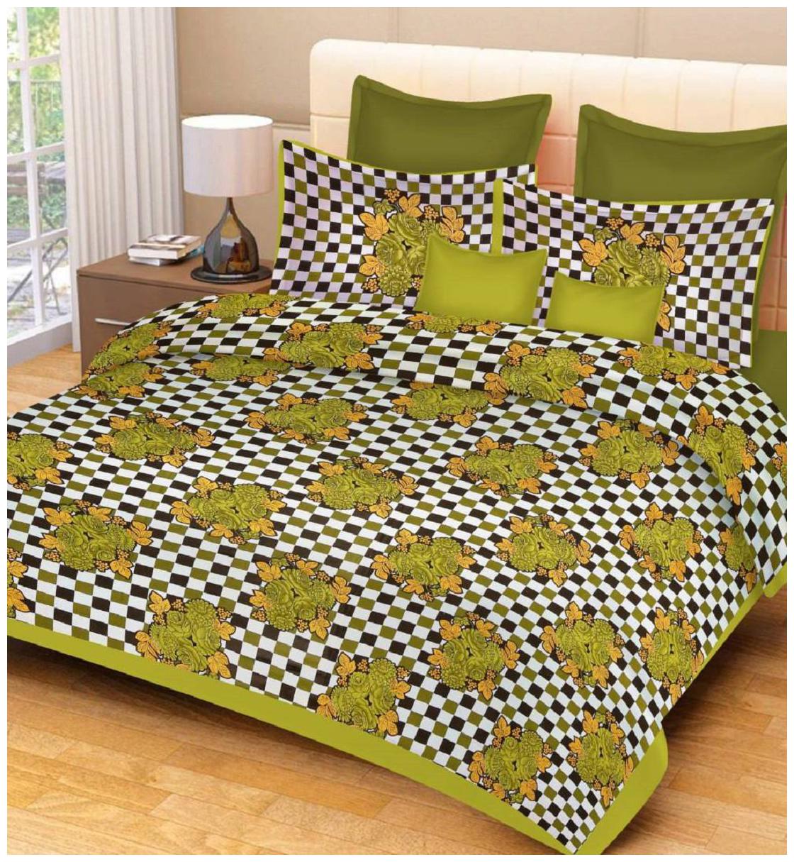 

Byloom Cotton Abstract Double Size Bedsheet 110 TC ( 1 Bedsheet With 2 Pillow Covers Green )