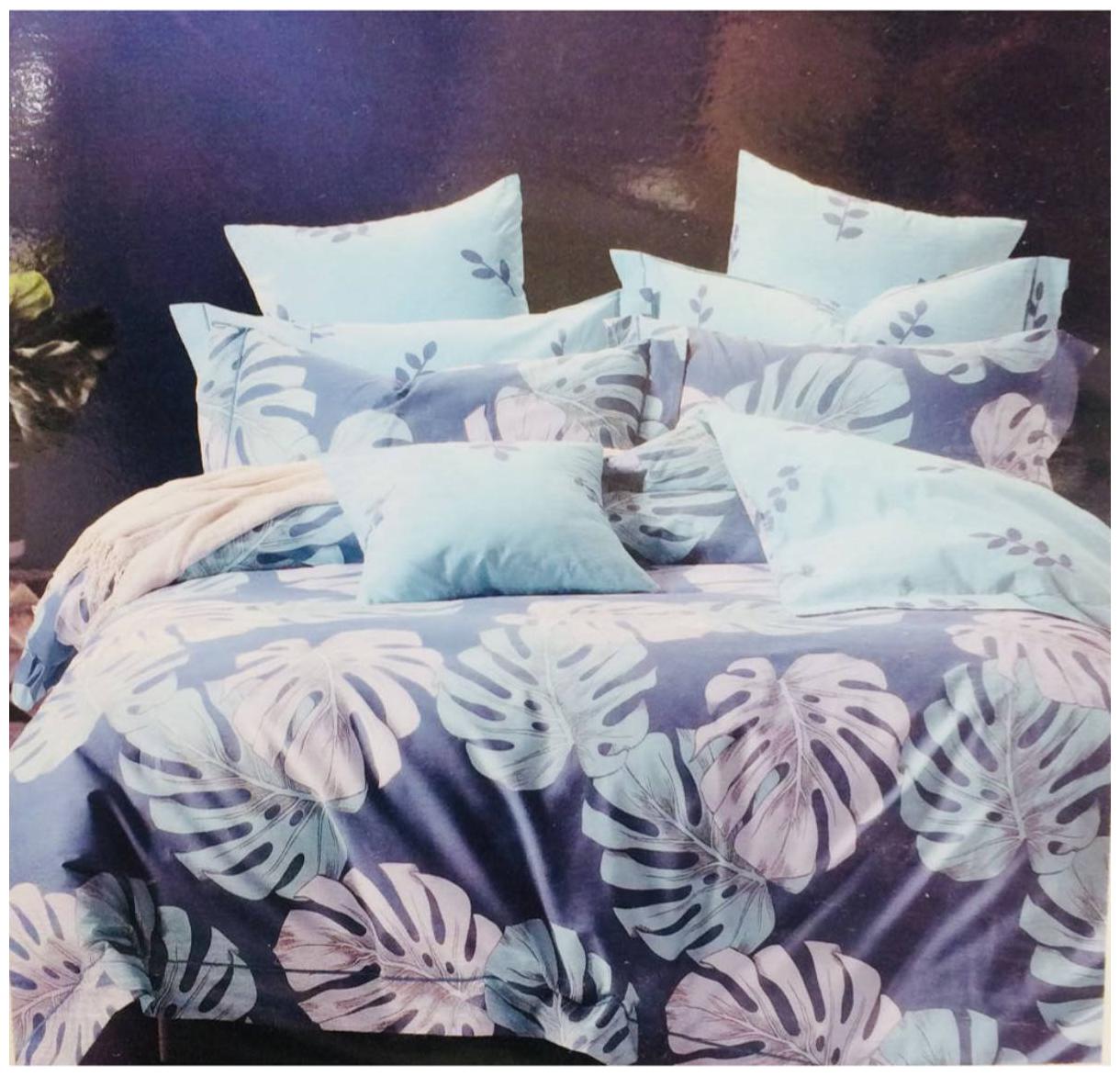 

Byloom Cotton Abstract Double Size Bedsheet 110 TC ( 1 Bedsheet With 2 Pillow Covers Blue )