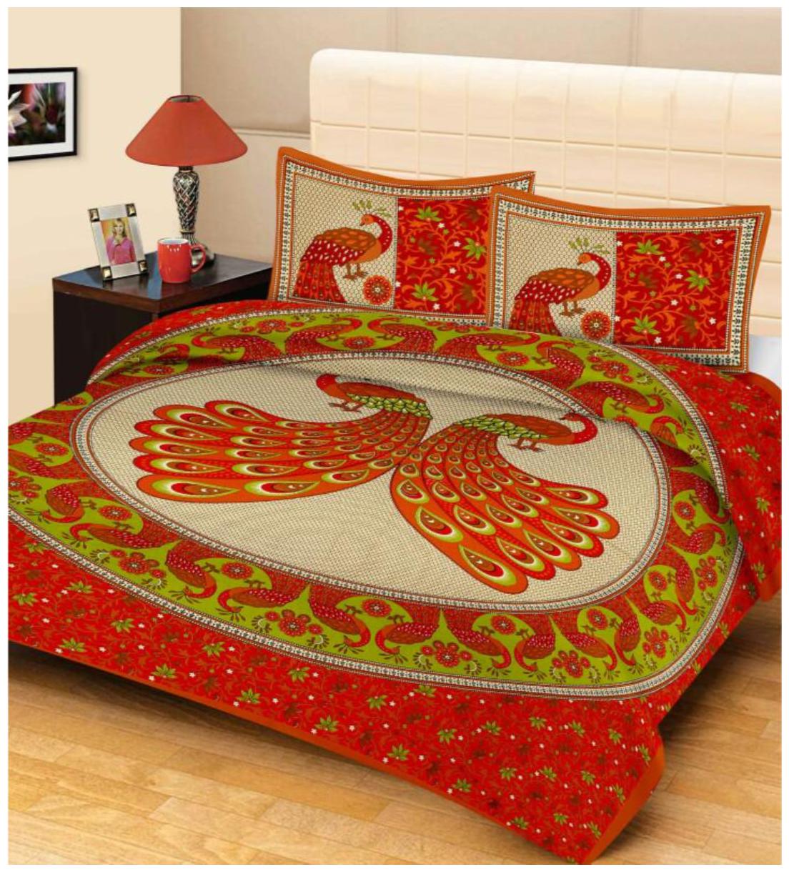 

Byloom Cotton Printed Double Size Bedsheet 110 TC ( 1 Bedsheet With 2 Pillow Covers Orange )