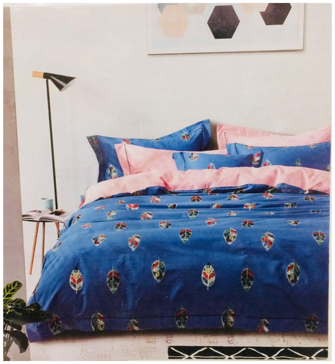 

Byloom Cotton Abstract Double Size Bedsheet 110 TC ( 1 Bedsheet With 2 Pillow Covers Blue )