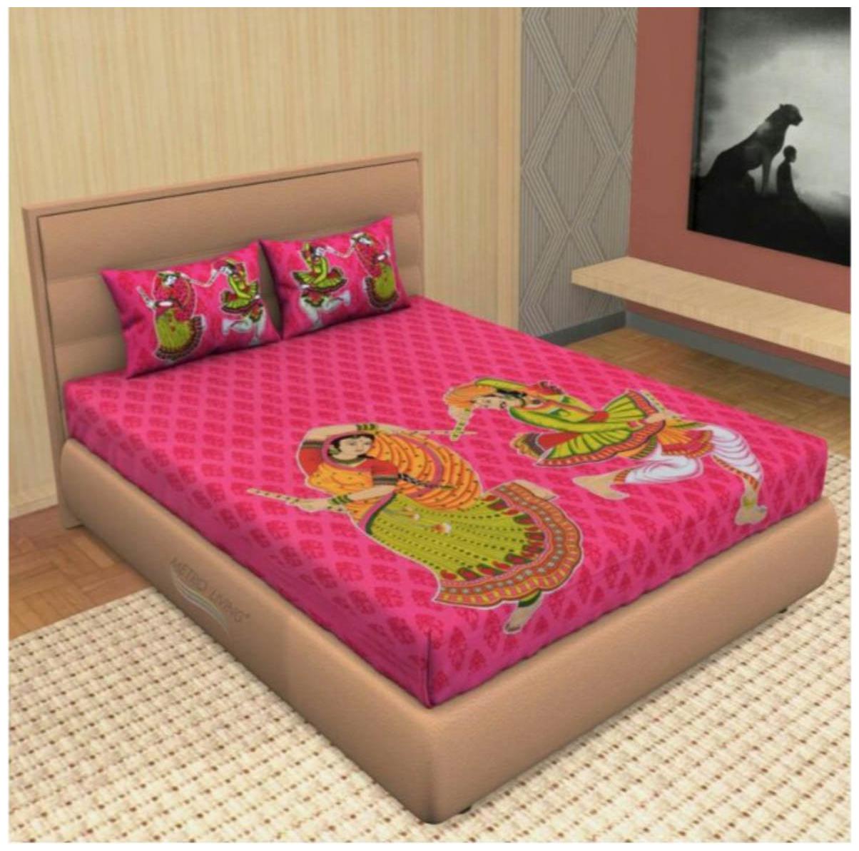

Byloom Cotton Printed Double Size Bedsheet 110 TC ( 1 Bedsheet With 2 Pillow Covers Pink )