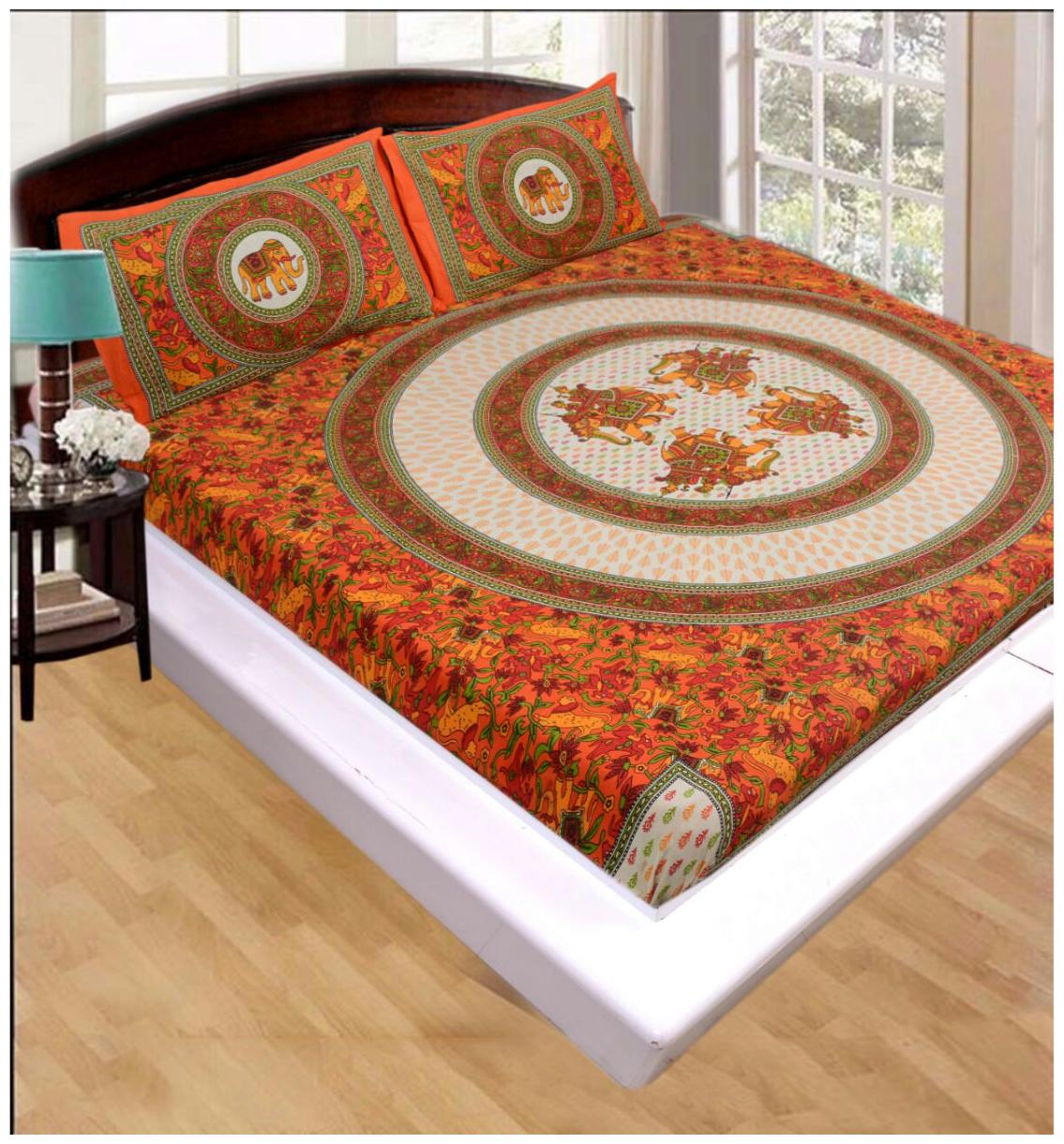 

Byloom Cotton Printed Double Size Bedsheet 110 TC ( 1 Bedsheet With 2 Pillow Covers Brown )
