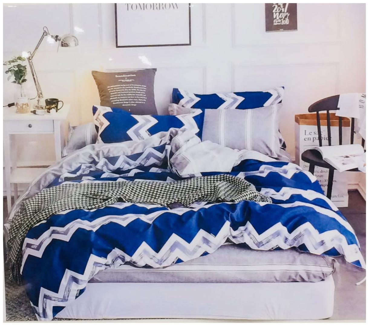 

Byloom Cotton Abstract Double Size Bedsheet 110 TC ( 1 Bedsheet With 2 Pillow Covers Blue )