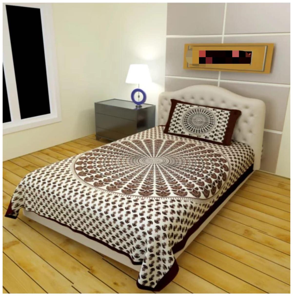 

Byloom Cotton Printed Single Size Bedsheet 110 TC ( 1 Bedsheet With 1 Pillow Covers Brown )