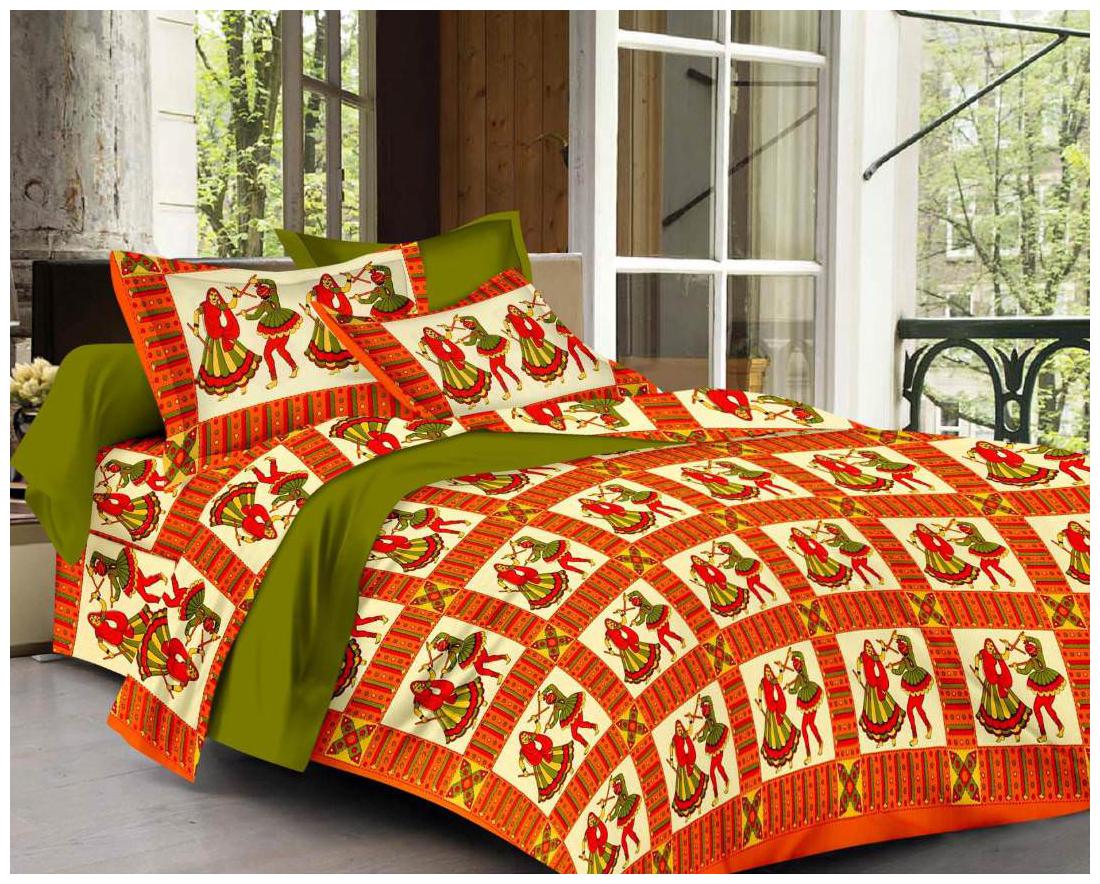 

Byloom Cotton Abstract Double Size Bedsheet 110 TC ( 1 Bedsheet With 2 Pillow Covers Brown )