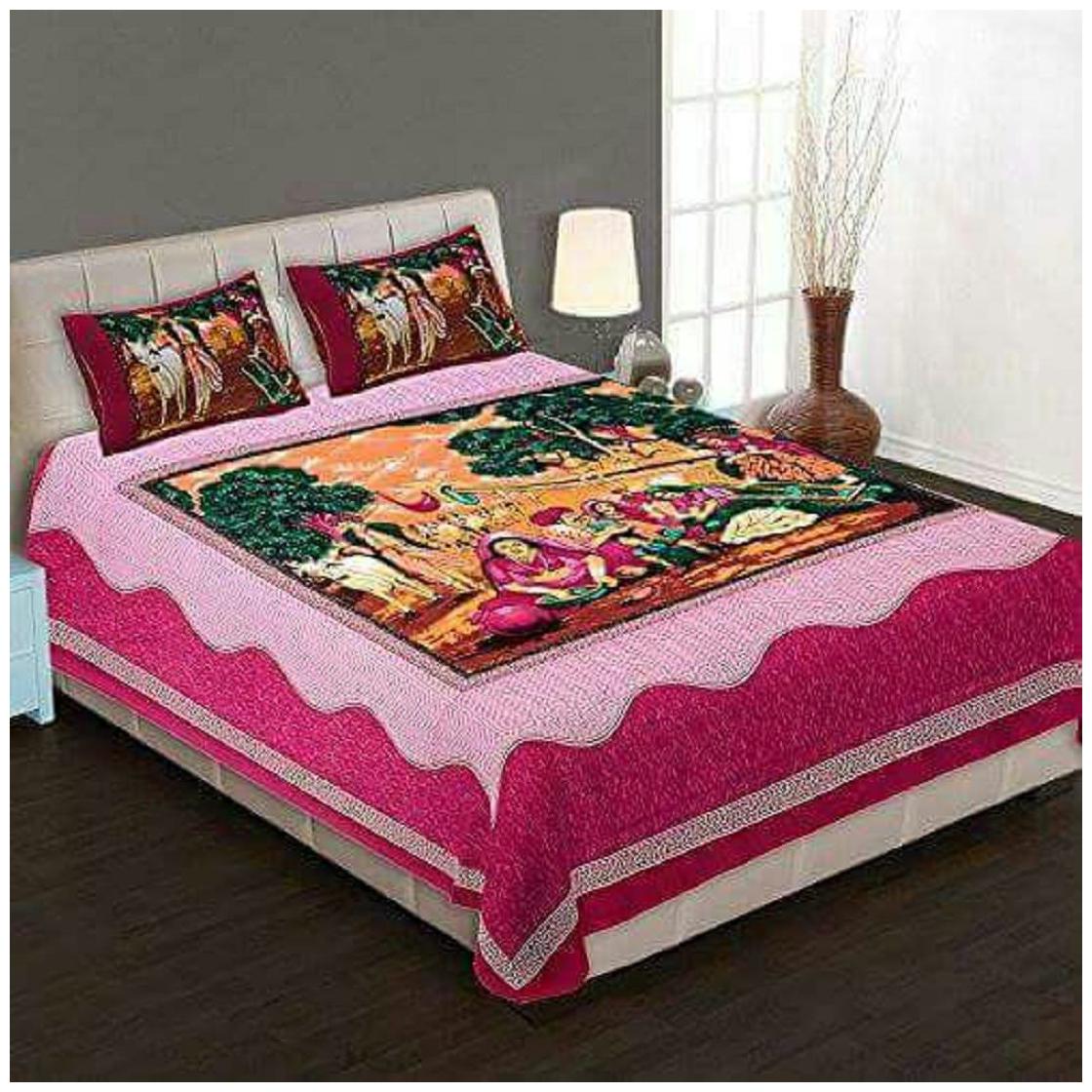 

Byloom Cotton Abstract Double Size Bedsheet 110 TC ( 1 Bedsheet With 2 Pillow Covers Pink )