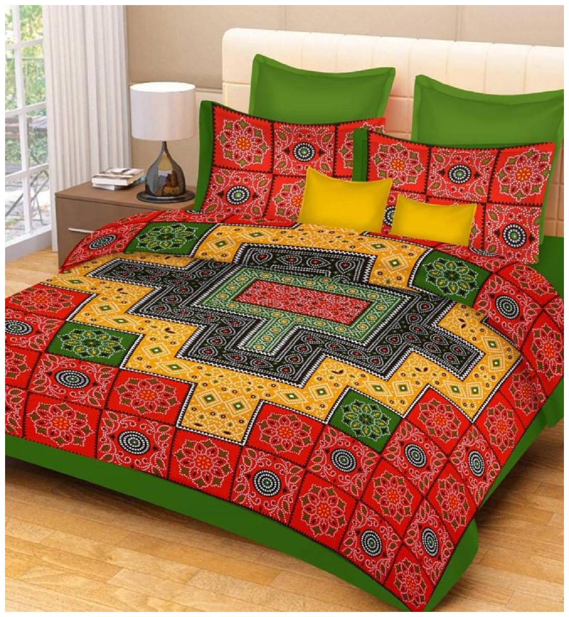 

Byloom Cotton Abstract Double Size Bedsheet 110 TC ( 1 Bedsheet With 2 Pillow Covers Green )