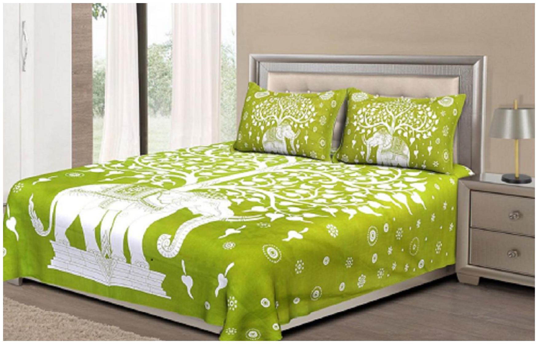 

Byloom Cotton Abstract Double Size Bedsheet 110 TC ( 1 Bedsheet With 2 Pillow Covers Green )
