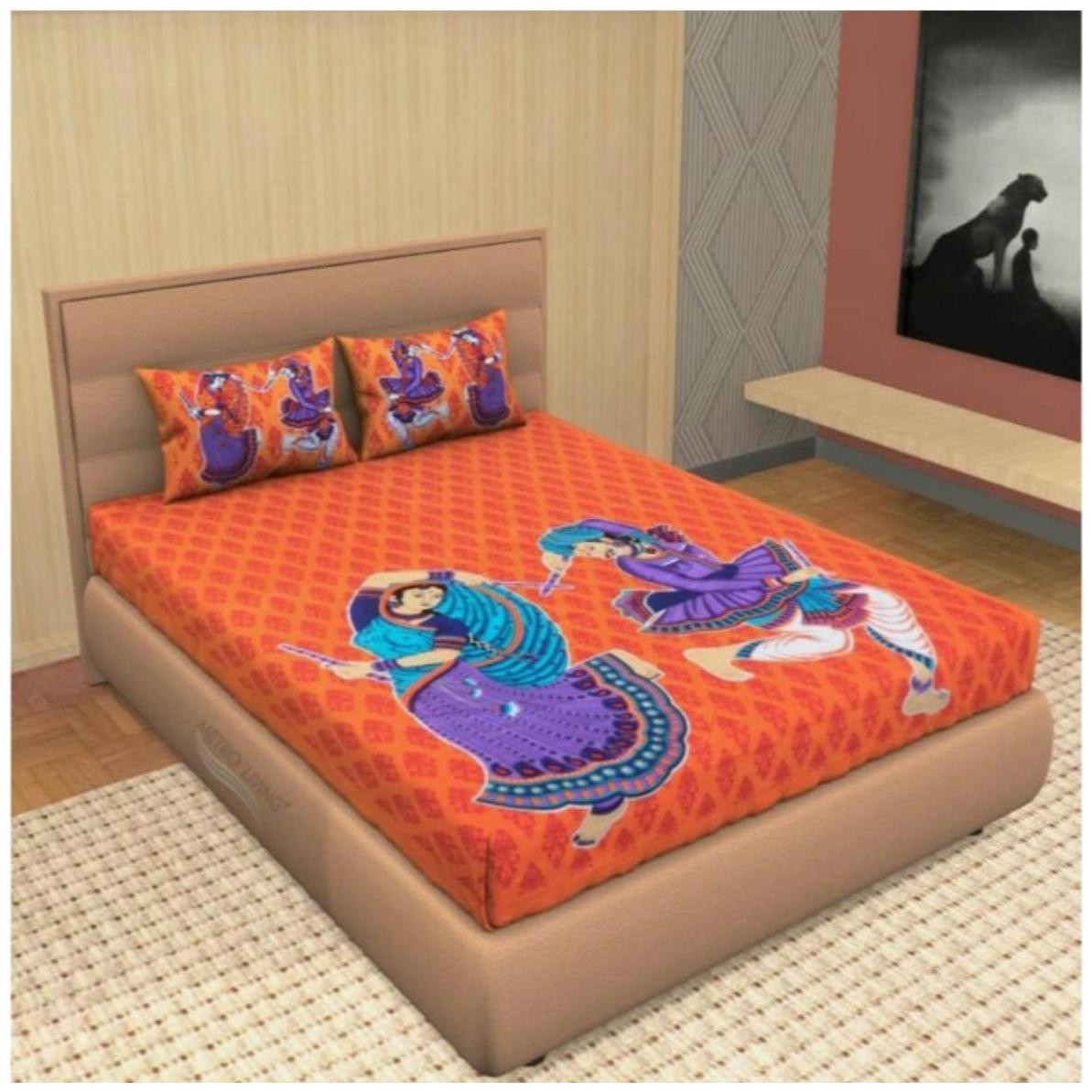 

Byloom Cotton Printed Double Size Bedsheet 110 TC ( 1 Bedsheet With 2 Pillow Covers Orange )