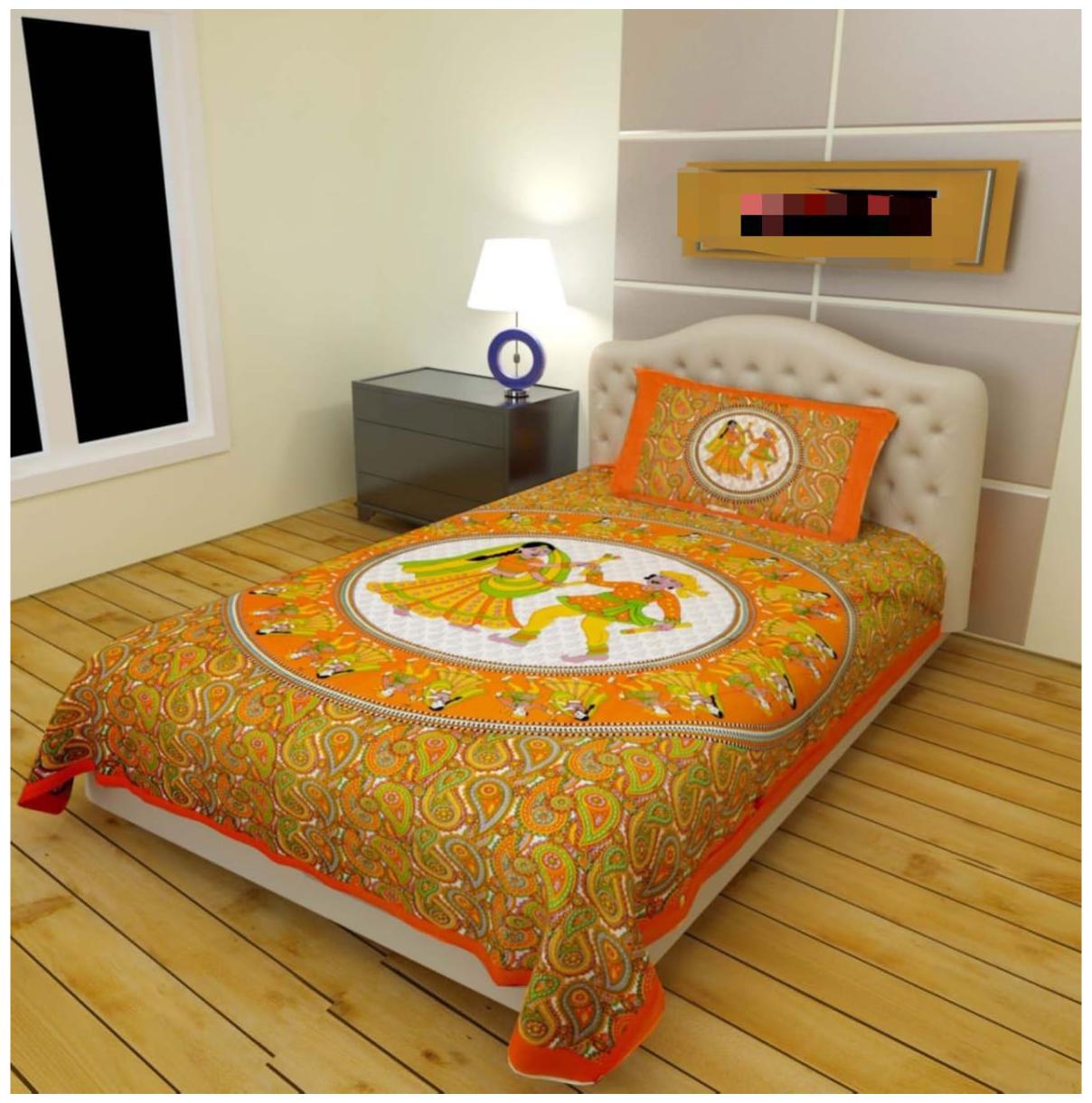 

Byloom Cotton Printed Single Size Bedsheet 110 TC ( 1 Bedsheet With 1 Pillow Covers Orange )
