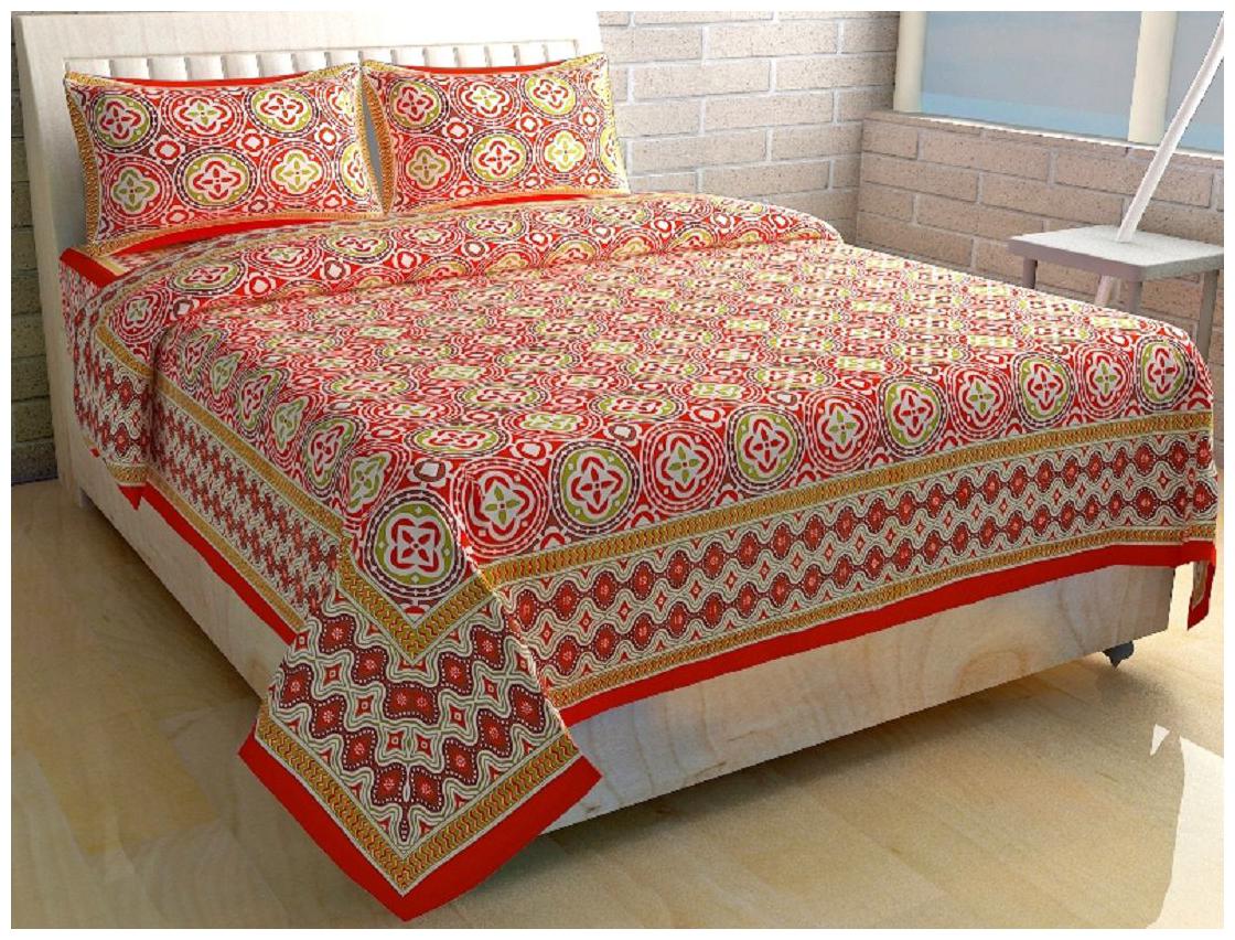

Byloom Cotton Abstract Double Size Bedsheet 110 TC ( 1 Bedsheet With 2 Pillow Covers Brown )