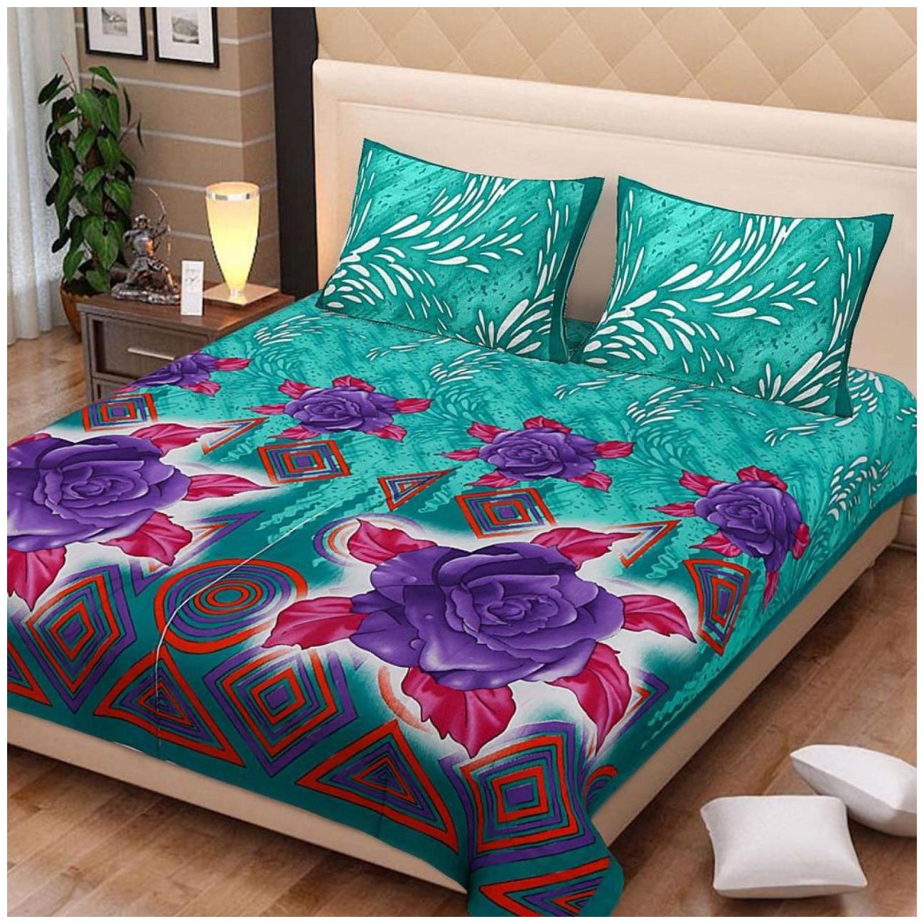 

Byloom Cotton Abstract Double Size Bedsheet 110 TC ( 1 Bedsheet With 2 Pillow Covers Green )