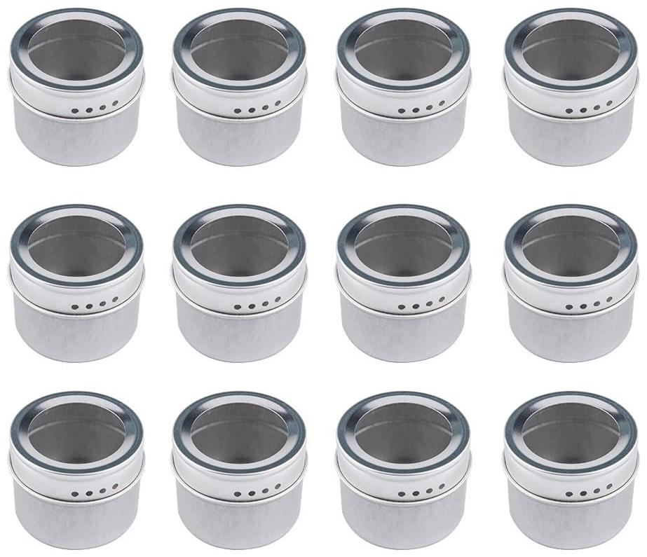 

Bekith 12 Pack Magnetic Spice Tins Multi-Purpose Storage Tin Clear Top Lid with