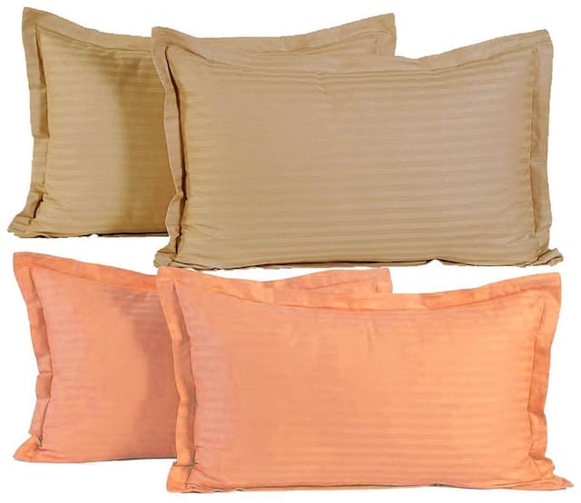 Belive-Me Cotton Beige And Orange Pillow Cover Set Of 4