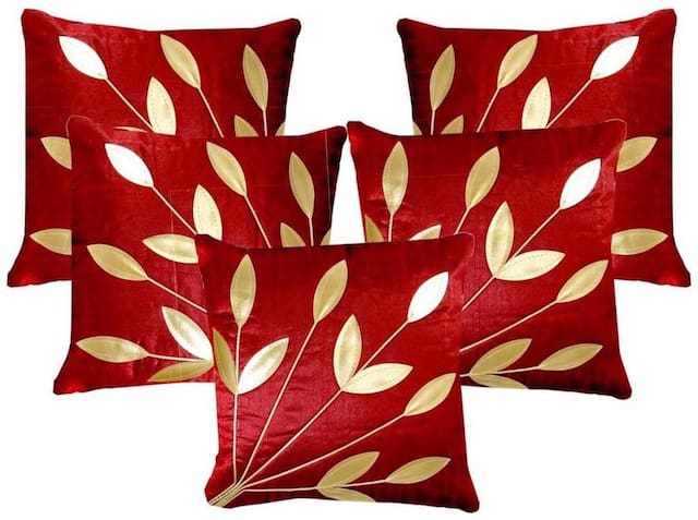 Belive-Me Dupion Silk Maroon Cushion Cover Set Of 5