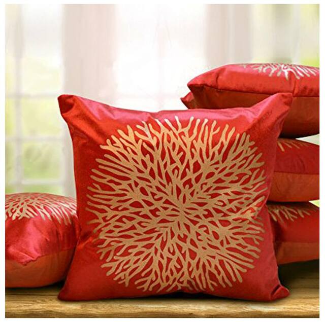 Belive-Me Printed Velvet Red Cushion Cover ( Regular , Pack of 5 )