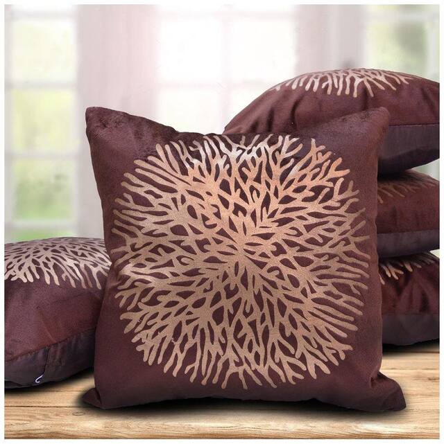 Belive-Me Printed Velvet Brown Cushion Cover ( Regular , Pack of 5 )