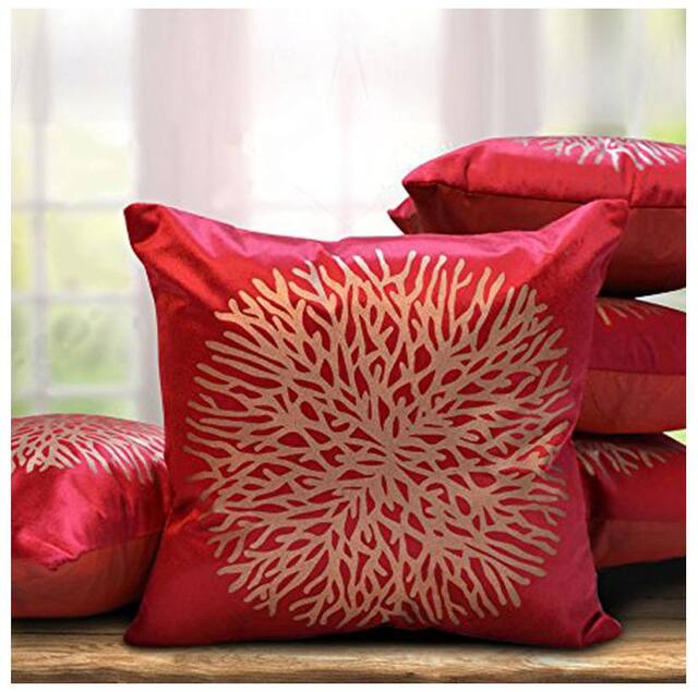 Belive-Me Printed Velvet Maroon Cushion Cover ( Regular , Pack of 5 )