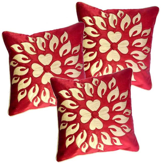 Belive-Me Velvet Maroon Cushion Cover Set Of 3