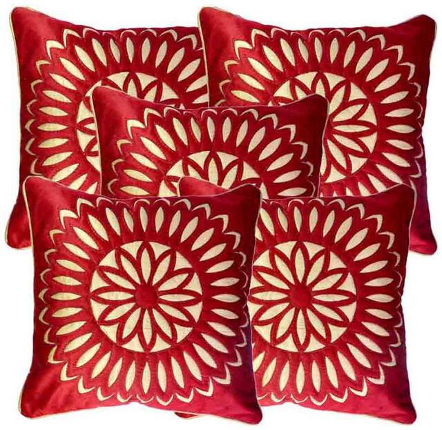 Belive-Me Velvet Maroon Cushion Cover Set Of 5