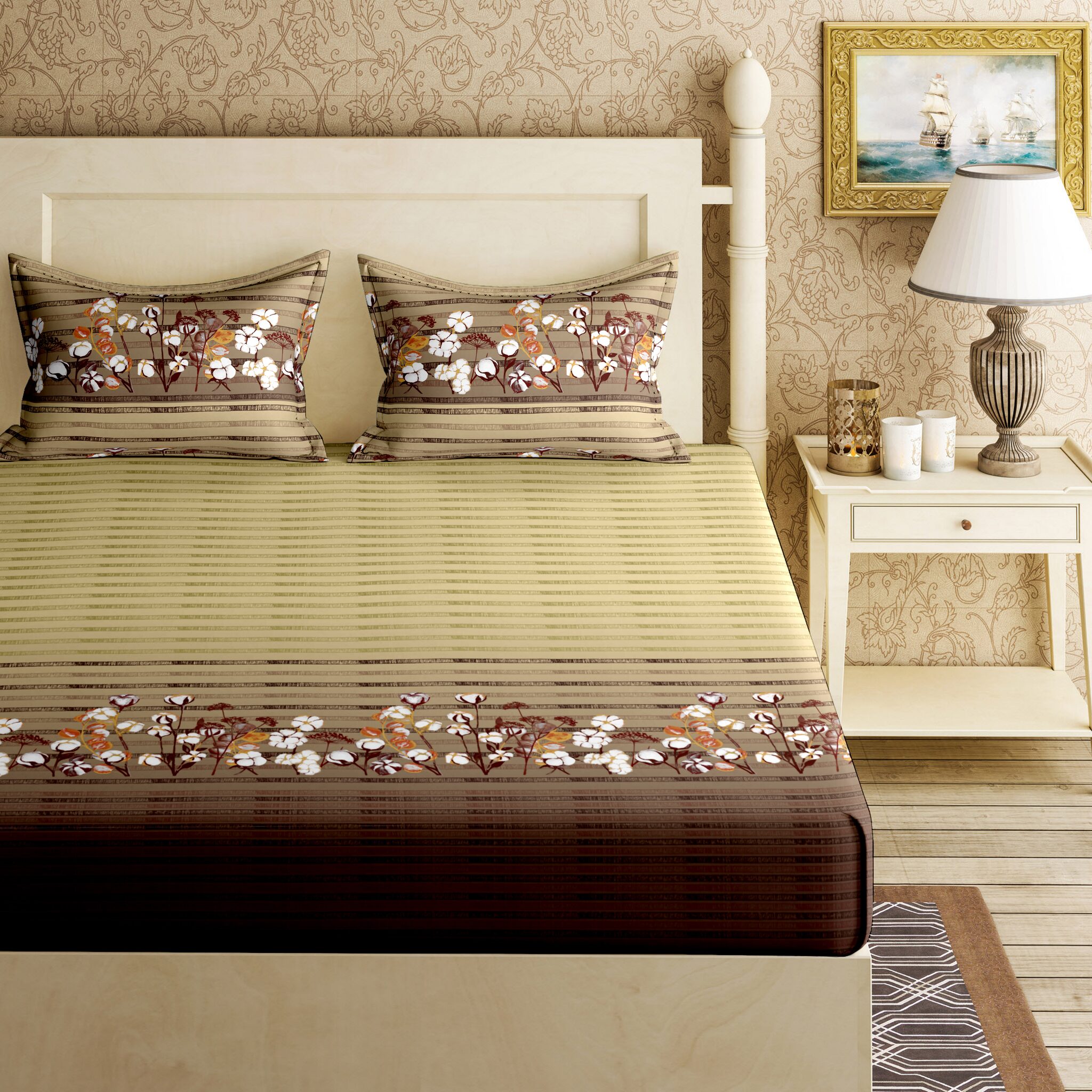 

Bella Casa Cotton Printed King Size Bedsheet 144 TC ( 1 Bedsheet With 2 Pillow Covers Yellow )