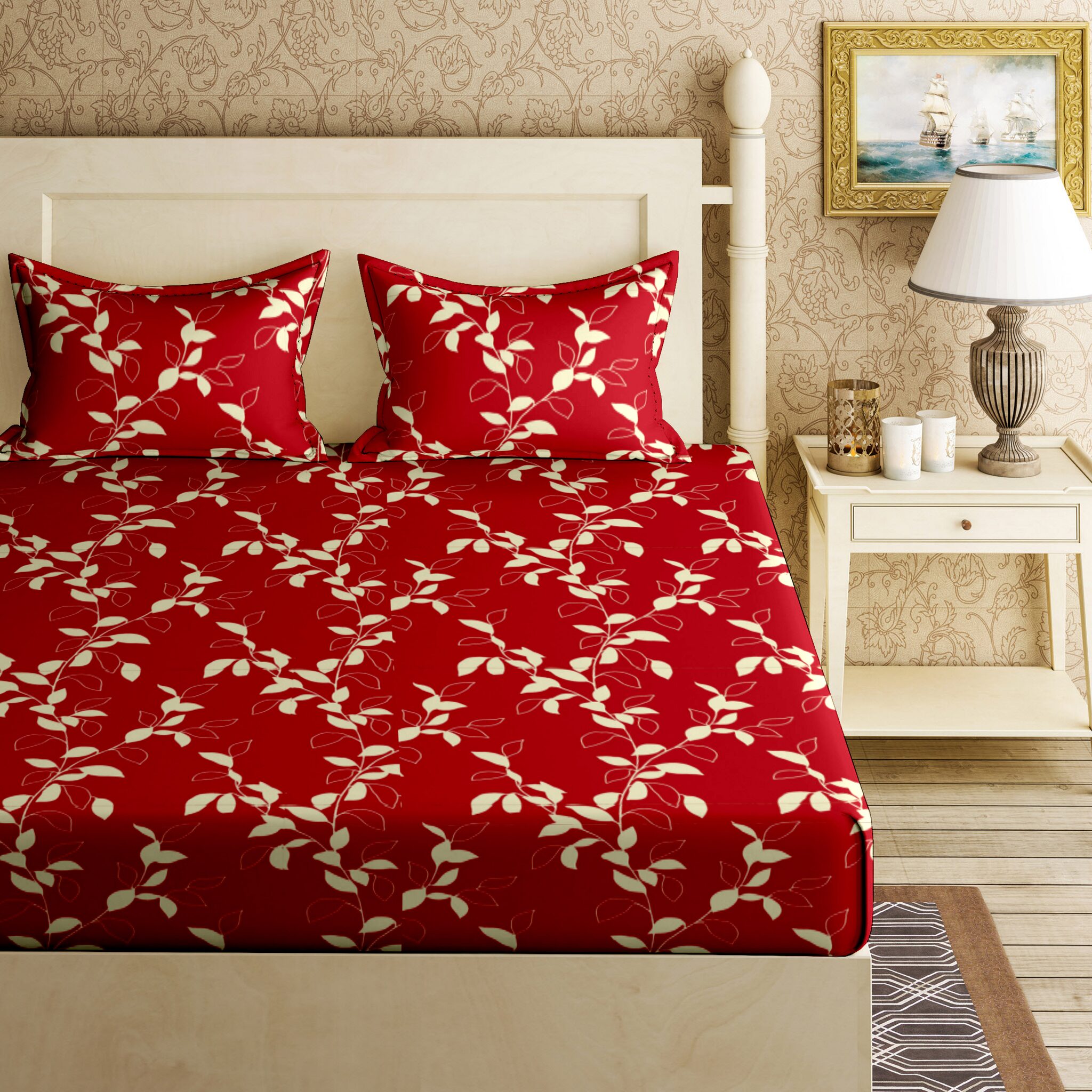 

Bella Casa Cotton Printed King Size Bedsheet 144 TC ( 1 Bedsheet With 2 Pillow Covers Red )