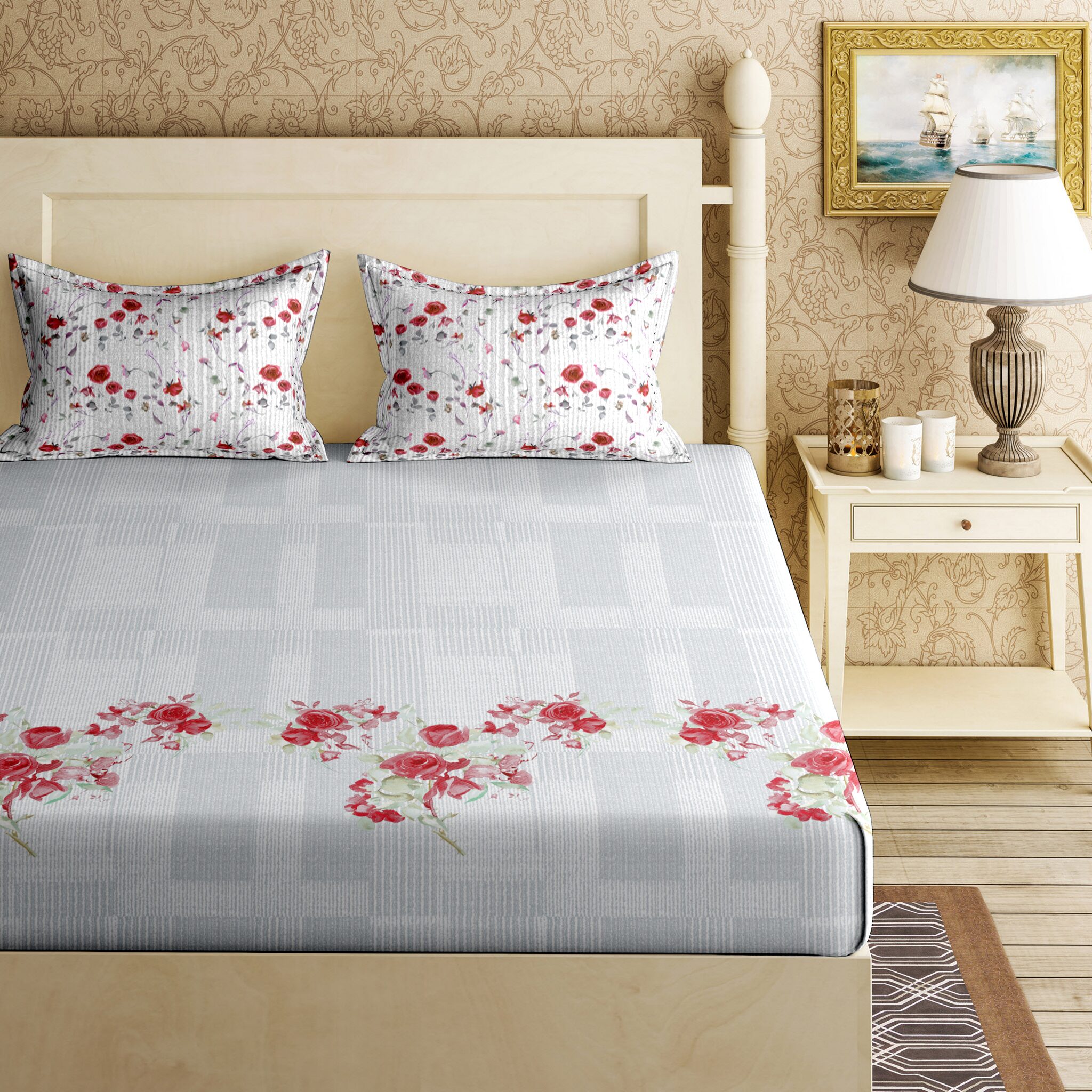 

Bella Casa Cotton Printed King Size Bedsheet 144 TC ( 1 Bedsheet With 2 Pillow Covers Red )